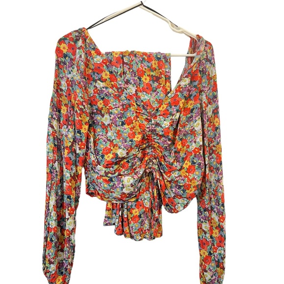 0192 H&M floral skirt top 2 piece outfit with high slit sz L - Picture 1 of 9